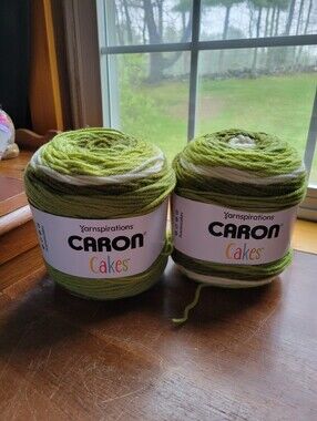 Lot Of 2 Caron Cakes Self-Striping Yarn ~ PISTACHIO ~ 7.1 oz